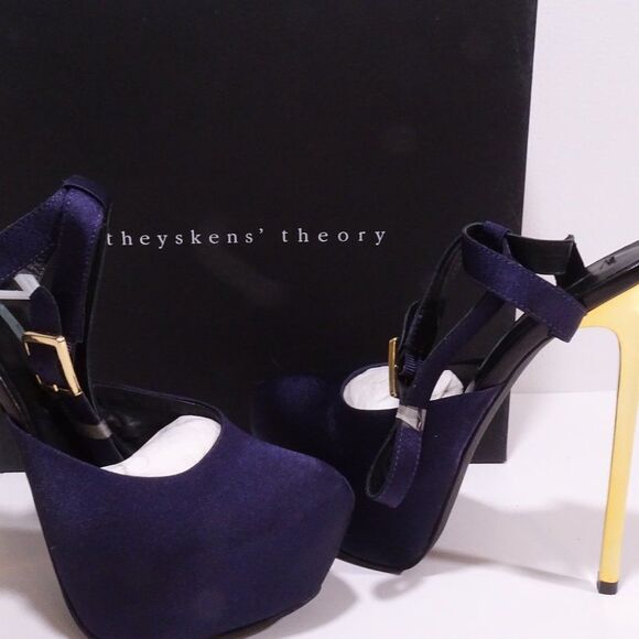 Theyskens' Theory Platform Ankle Strap Purple Gold High Pumps Sz 37 NWB 1120 - Picture 3 of 14